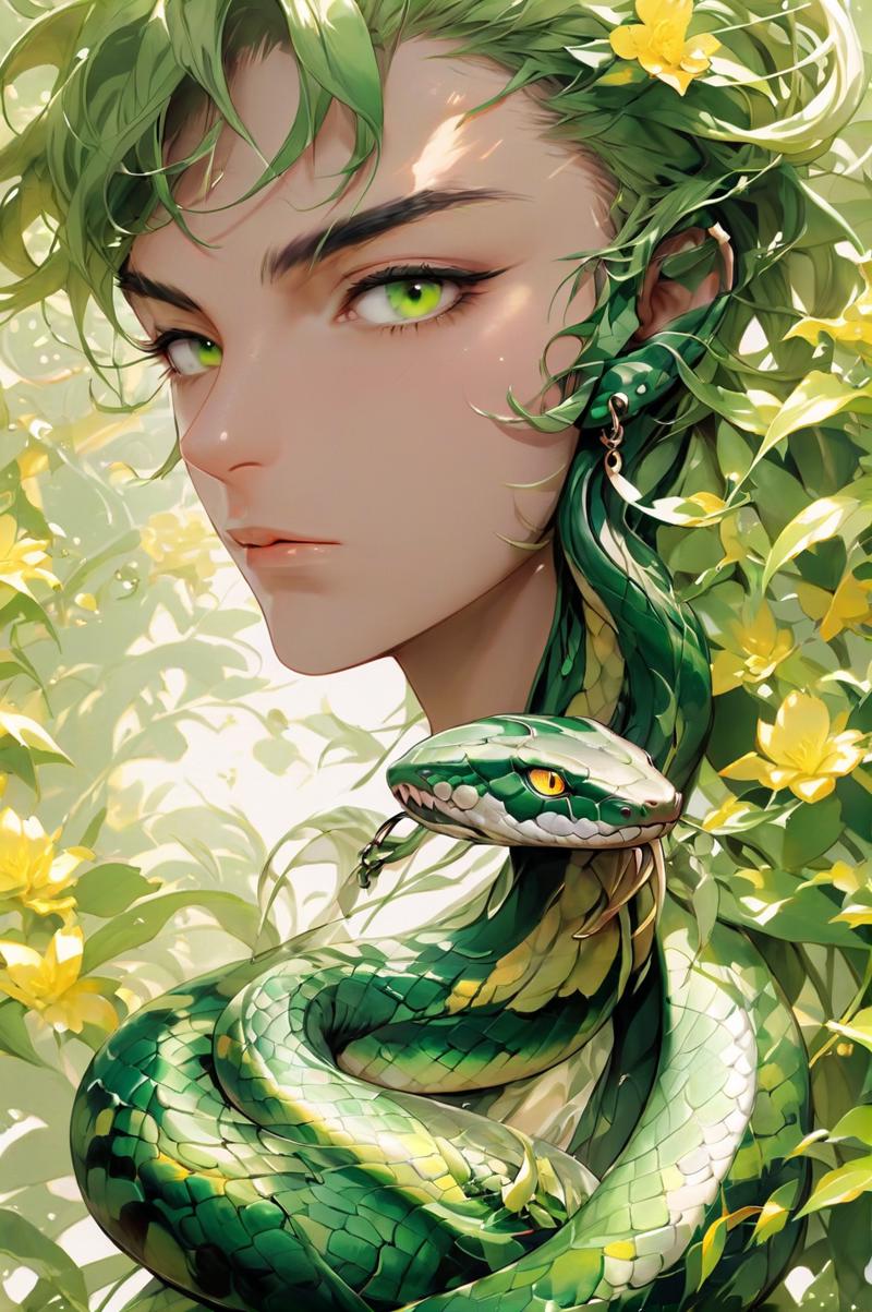 22413-1553398065-green_eyes earrings scales forked_tongue snake green_background male_focus jewelry white_snake yellow_background pierc.png